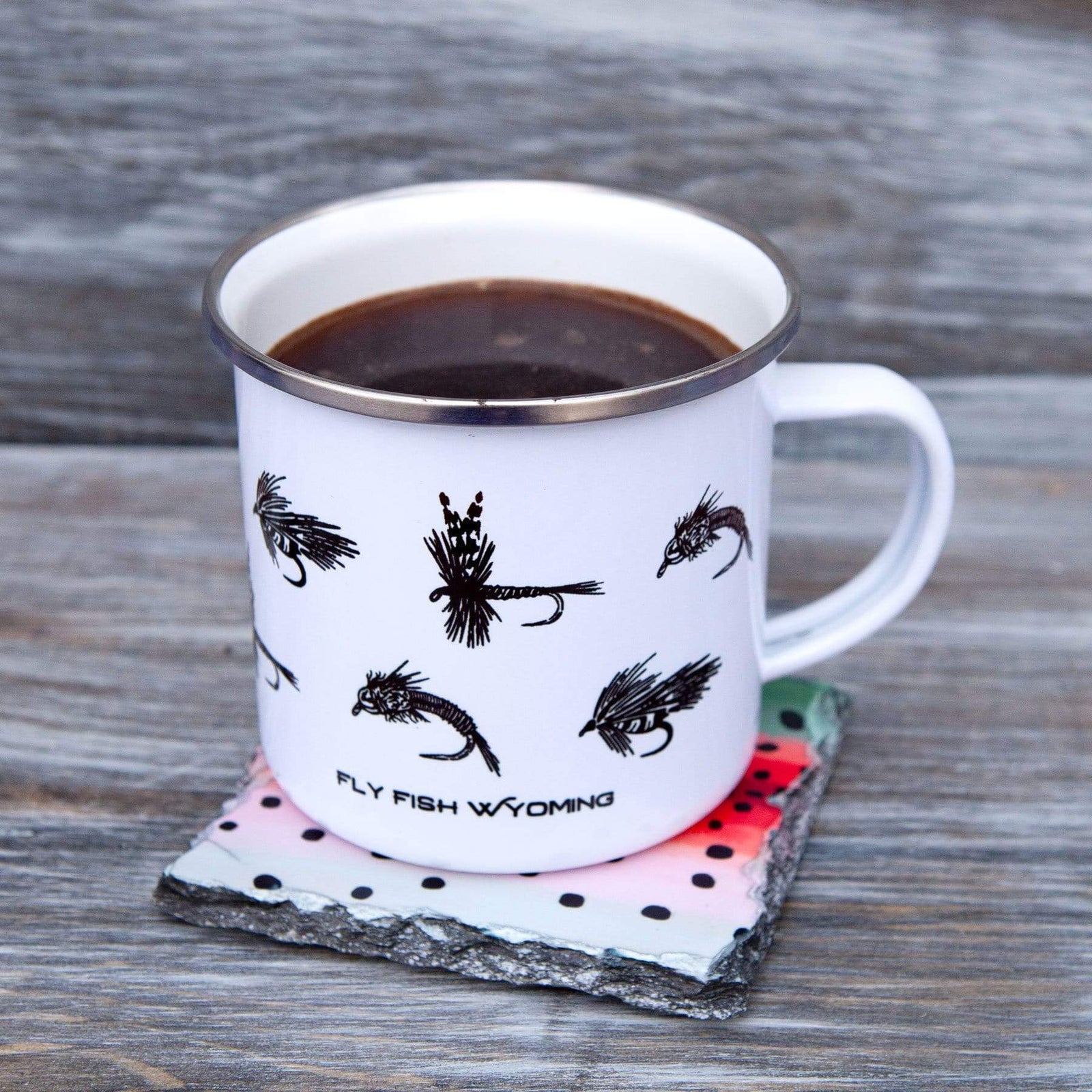 Fly Fish Wyoming Mug All The Flies - Enamel Camp Mugs