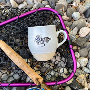 Fly Fish Wyoming Mug White Ceramic Streamer Mugs - Black and White