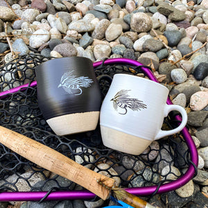 Fly Fish Wyoming Mug Ceramic Streamer Mugs - Black and White