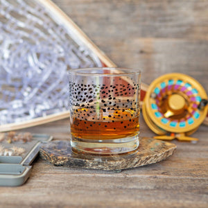 Fly Fish Wyoming old fashioned glass Wyo Cutthroat Trout Pattern Old Fashioned Whiskey Rocks Glass