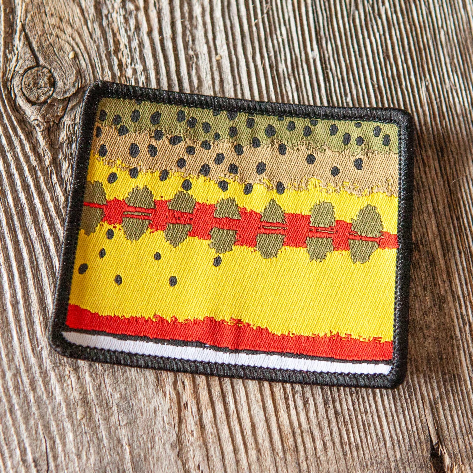 Fly Fish Wyoming Patch Golden Golden Trout Pattern Wyoming State Shape Iron-On Patch