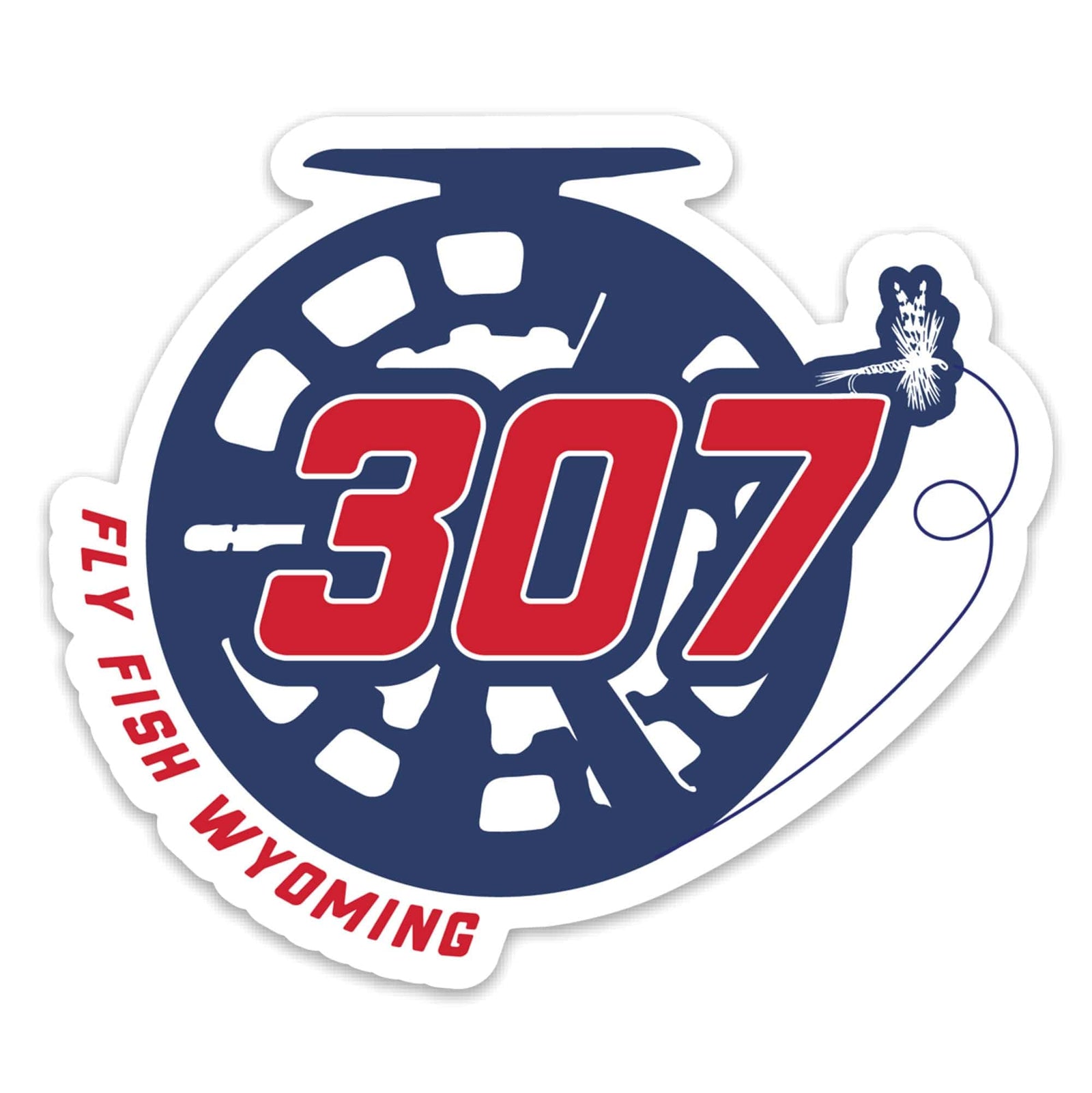 Fly Fish Wyoming Sticker Reel 307 Sticker - Red, White & Blue