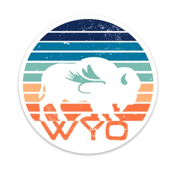 Fly Fish Wyoming Sticker Retro Sunset Sunset Bison Stickers