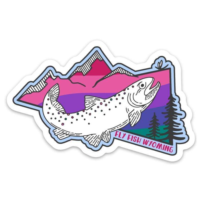 Fly Fish Wyoming Sticker Sunset Sunrise Mountains Sticker