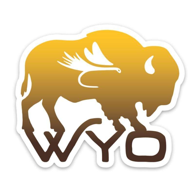 Fly Fish Wyoming Sticker Wyo Fly Bison Sticker - Brown and Gold