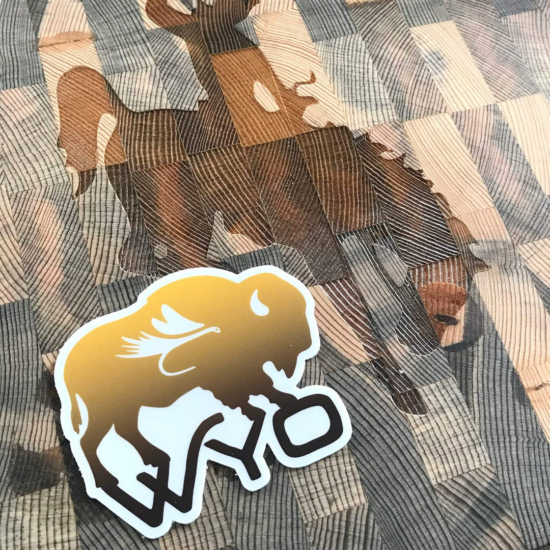 Fly Fish Wyoming Sticker Wyo Fly Bison Sticker - Brown and Gold