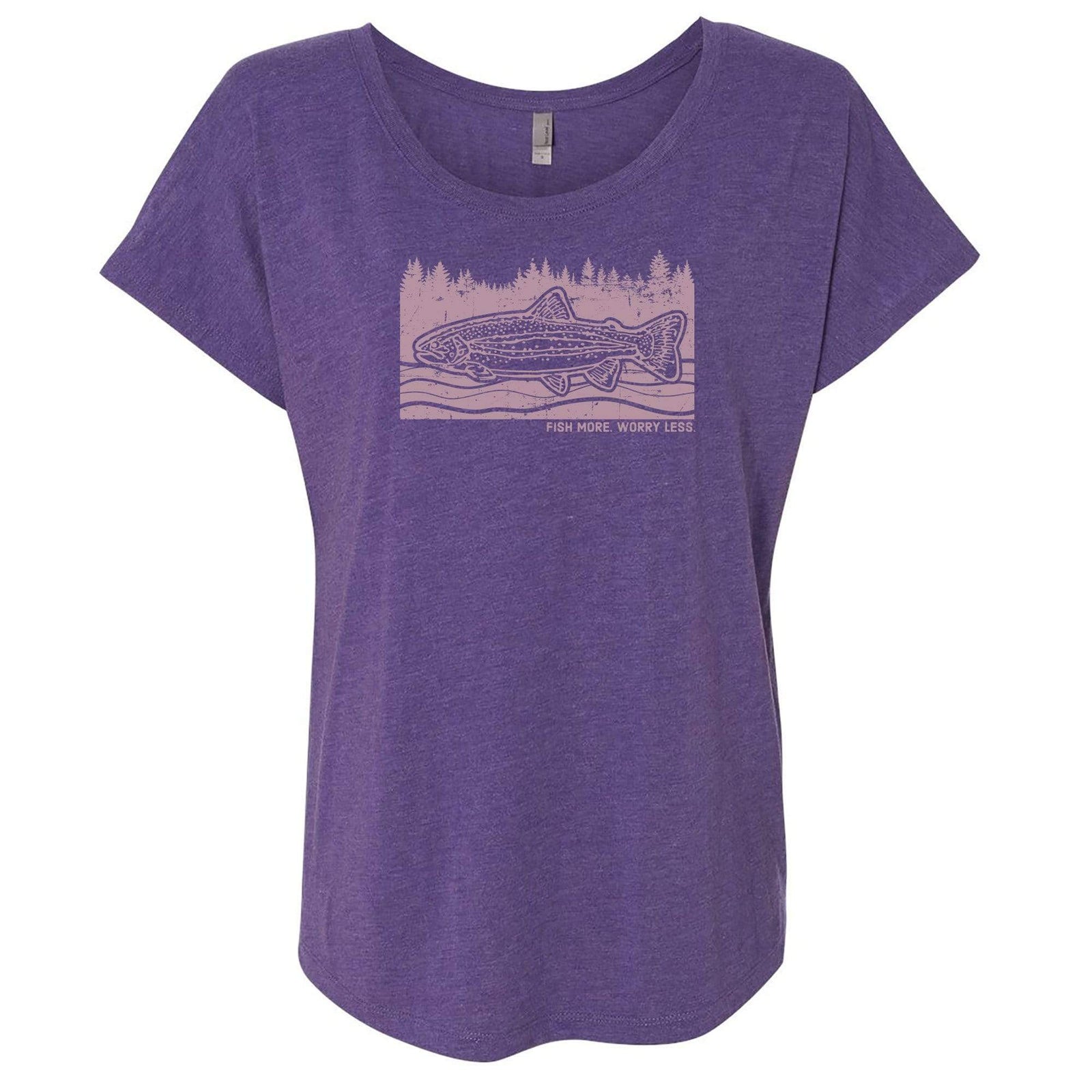 Fly Fish Wyoming Women's S / Purple Women's Fish More, Worry Less Tee